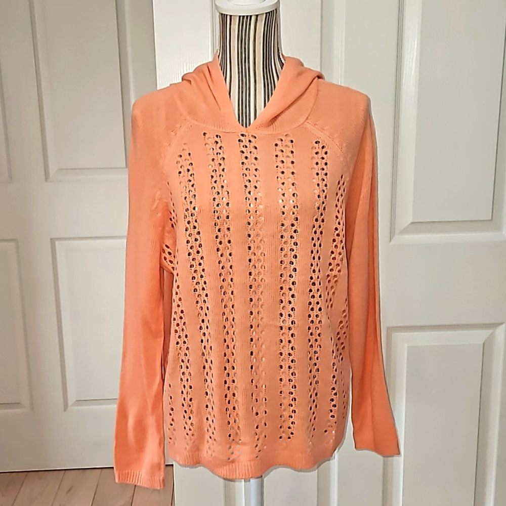 89th Madison Hooded Sweater Women Open weave front Size XL